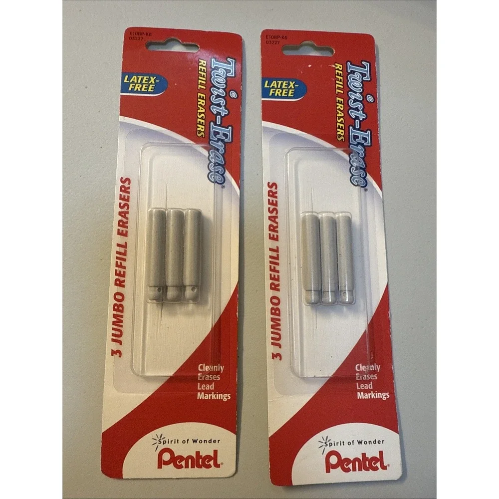 Pentel 1.25 Inch White Eraser Refills for Twist Erase Mechanical Pencils 6 Count